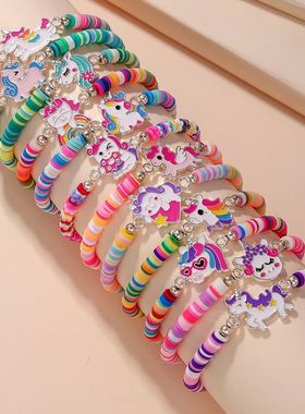 12Pcs/set Unicorn Cat Flower Charm Elastic Handmade Beaded B