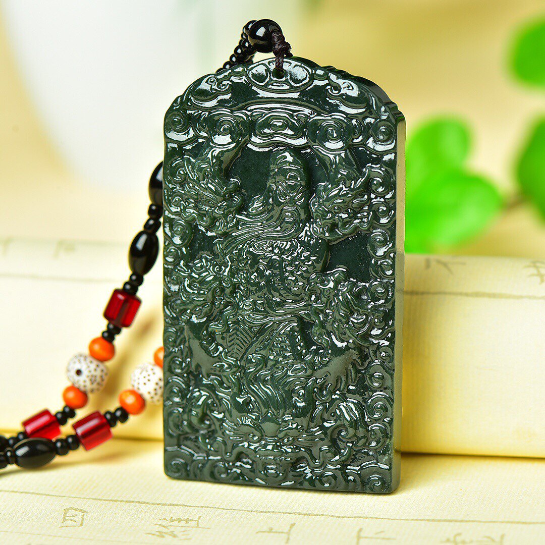 正品新疆和田玉武财神忠义千秋关公吊坠男女玉石项链颈饰挂件证书