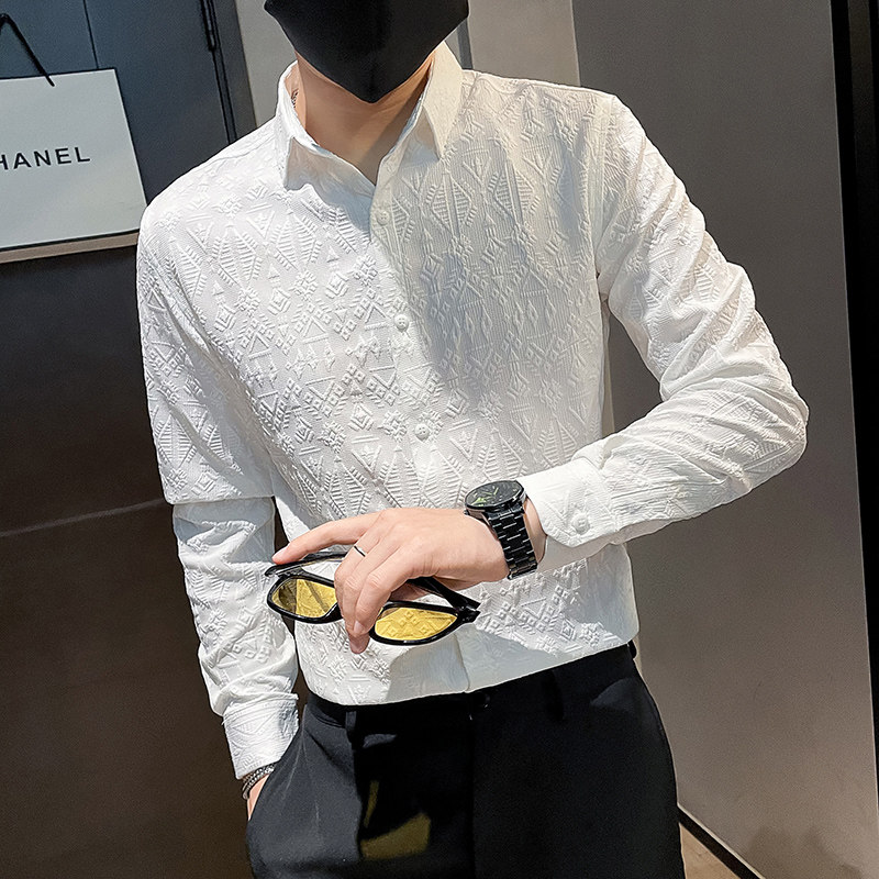 2025秋社会小伙纯色提花修身长袖衬衫XZ403-Z-C1915-P58限78,男装衬衫,电商C301