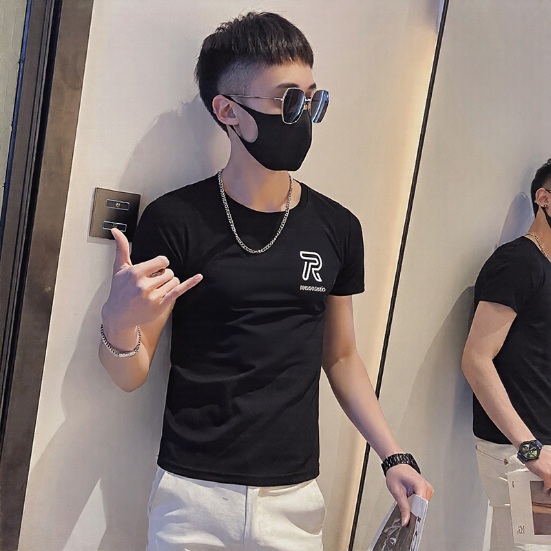 2025夏社会R字母刺绣短袖T恤男修身XZ403-1-T8038-P38限58，男装T恤，电商C301