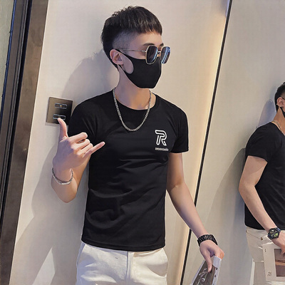 2025夏社会R字母刺绣短袖T恤男修身 XZ403-1-T8038-P38 限58