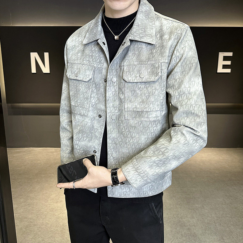 新高品质~修身做旧菱形店主风皮衣夹克外套1403-1-7815-P128,男装皮衣,电商C301