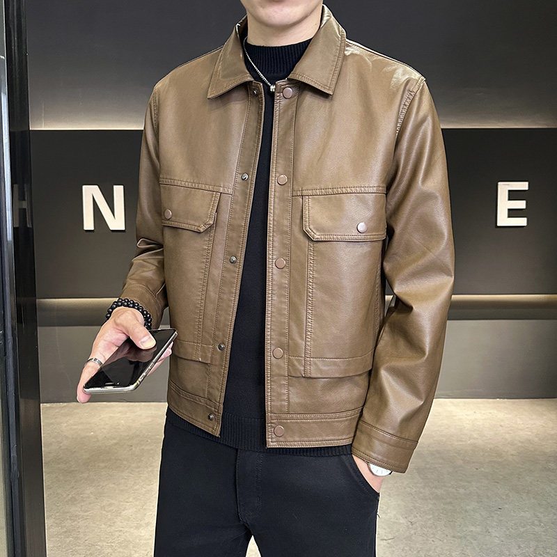 2025秋店主风多口袋设计水洗翻领皮夹克外套403-1-JK7595-P128,男装夹克,电商C301