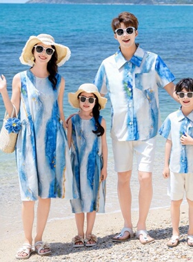 2026新款夏装亲子装潮海边沙滩旅游度假港风衬衫波西米亚裙母女装