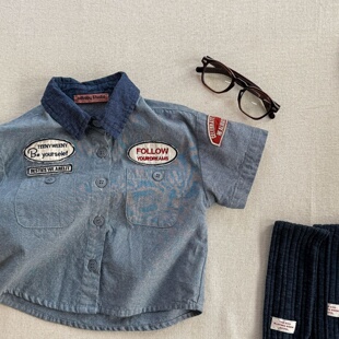 儿童洋气衬衣2026夏季新款童装男童女宝宝短袖衬衫纯棉时尚宽松潮