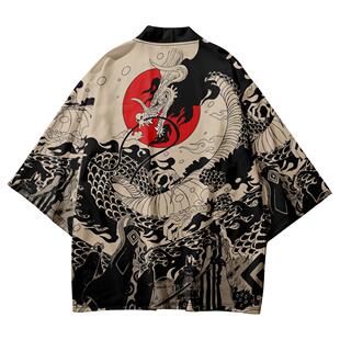 中国风浮世绘七分袖龙袍羽织汉服开衫道袍夏季防晒衣空调衫外套潮