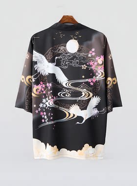 中国风复古仙鹤动漫羽织开衫道袍夏季宽松七分袖衬衫防晒衣薄外套