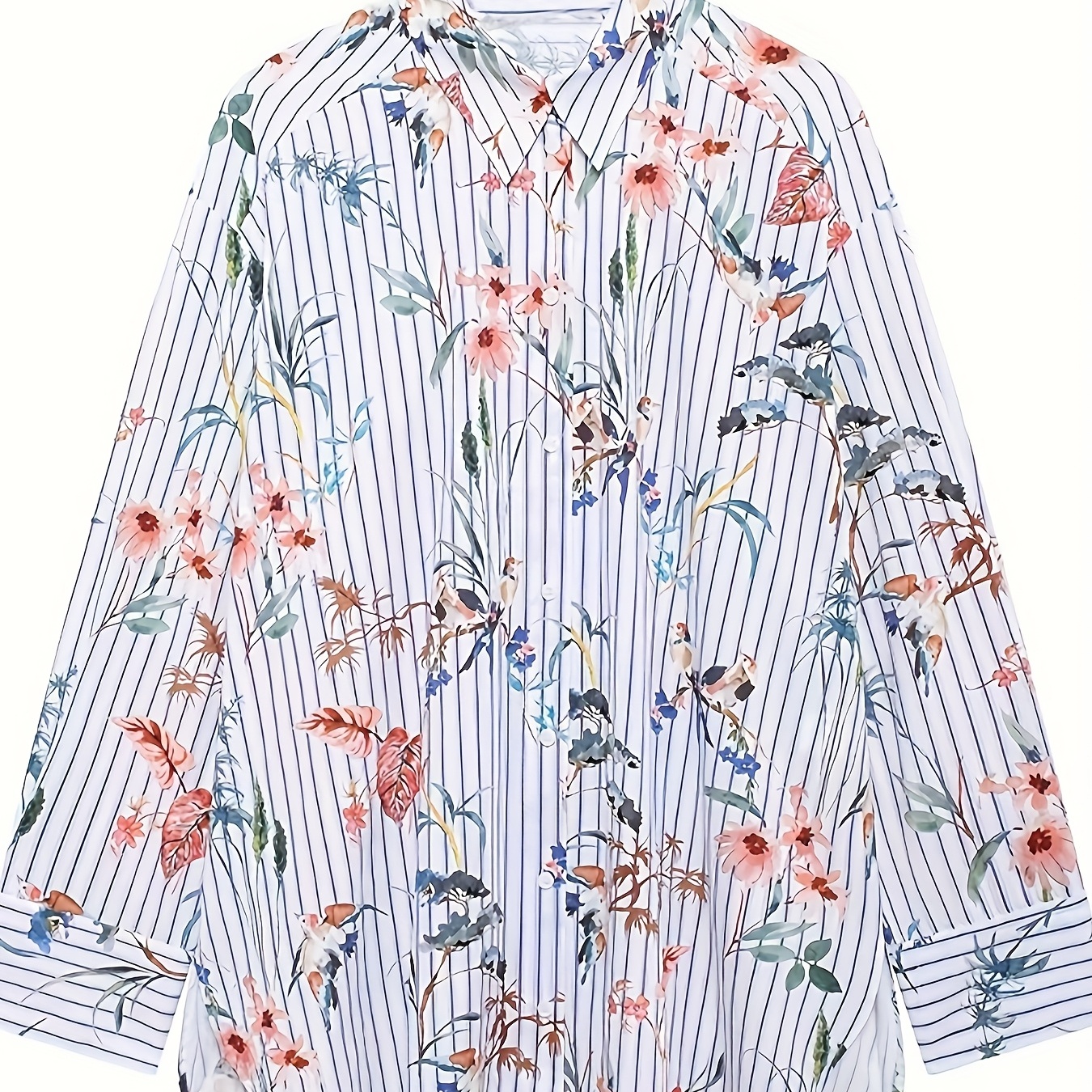 女士新款法式个性气质时花鸟印花单排扣通勤休闲气质长袖西装外套