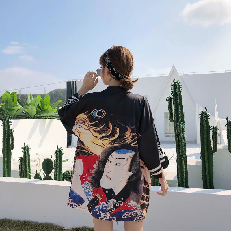 中国风个性ins创意武士图案防晒衣宽松和服男女外套羽织上衣道服