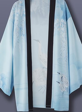 日系和风长袖羽织复古仙鹤睡袍