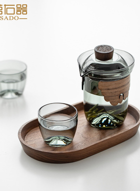 左茗右器 烟灰色玻璃泡茶器 防烫手抓壶耐热盖碗单个快客杯250ml