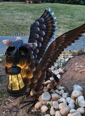 太阳能户外氛围吊灯猫头鹰工艺品铁艺园区公园装饰造景