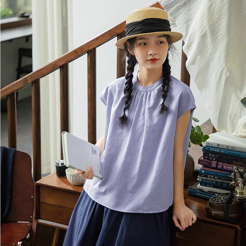 缝图F127亚麻衬衫女夏季薄款日系休闲衬衣原创宽松上衣裁缝做衣服