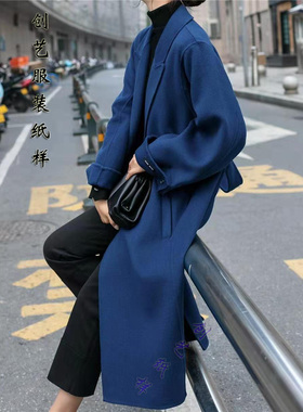 裁剪衣服的样板B189双面羊绒大衣女中长款宽松呢子赫本风外套纸样