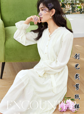 裁剪图 N165连衣裙春秋新款女装木耳边V领长袖醋酸雪纺裙打版纸样