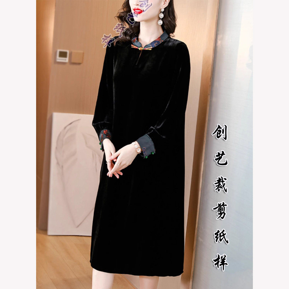 做衣服E272丝绒连衣裙女新款2024年秋季妈妈大码改良旗袍裙裁剪图,个性定制/设计服务/DIY,围巾定制/加工,淘宝优惠券,粉丝福利购,淘宝优惠卷