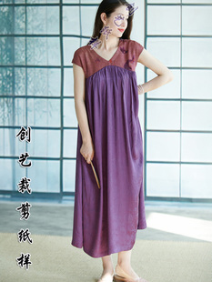 做衣服的裁剪图N194大摆真丝花罗香云纱拼色V领宽松连衣裙纸样版