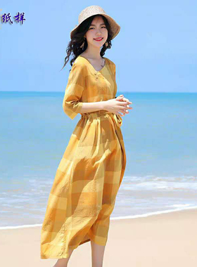 创艺裁剪纸样图CX128棉麻连衣裙夏亚麻中长款大摆长裙子打版制版