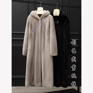 女装 裁缝打版 款 水貂皮草外套大码 裁剪图 N395貂皮大衣女带帽超长款