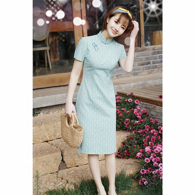 旗袍创艺实物牛皮纸修身显瘦