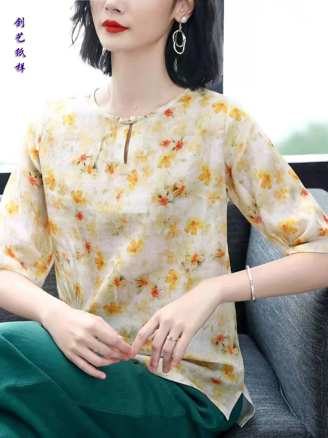 裁剪实物图纸夏装文艺复古苎麻