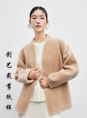 创艺纸样N316剪绒复合皮毛一体简约皮草外套女装短款服装裁剪图纸