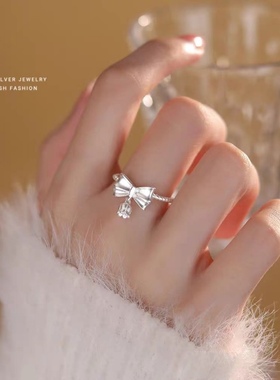 925银在逃公主蝴蝶结铃兰戒指女轻奢小众设计气质甜美指环可调节