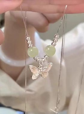 新中式玻璃蝴蝶项链2025新款爆款清冷风玉吊坠轻奢高级感锁骨链