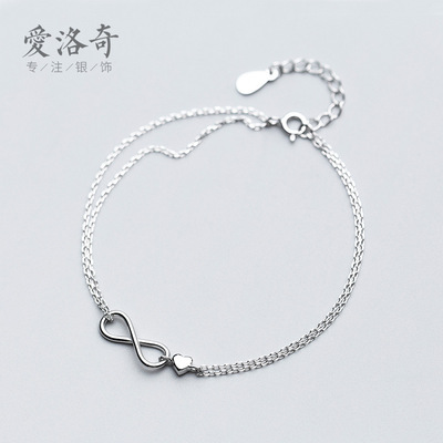 s925银手链女日韩风爱心手链心形