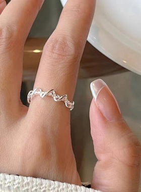 缠绕波浪戒指开口韩版简约风曲线时尚通勤不规则百搭交叉线条指环