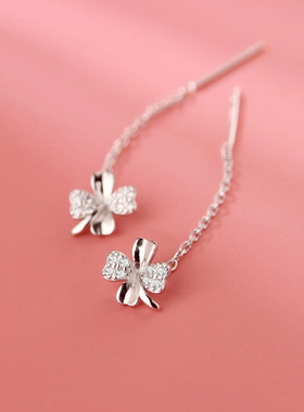 S999纯银幸运四叶草银耳线女精致耳环小众气质轻奢长款幸运草耳钉