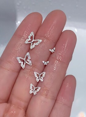 S999银蝴蝶耳钉女2025新款爆款高级感耳环轻奢精致养耳洞耳骨钉