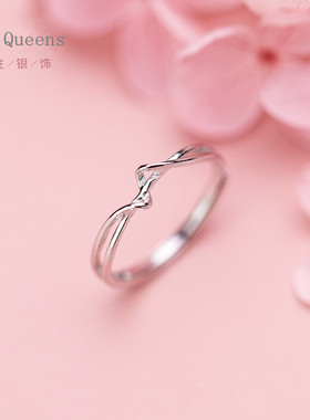 韩版镂空缠绕波浪学生双层戒指