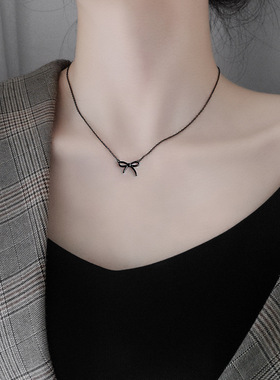 纯银黑色蝴蝶结学生ins锁骨链