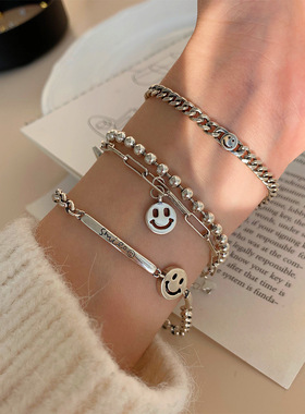 小众重工复古做旧ins潮风银手链