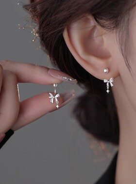 设计感蝴蝶结耳环女螺丝拧扣养耳洞耳钉2025新款爆款耳饰