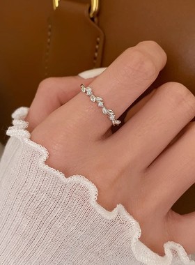 925银麦穗戒指轻奢高级感女开口戒素圈小众设计食指戒