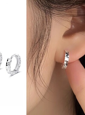 925纯银碎冰冰耳扣女生轻奢小众百搭耳饰简约高级感耳圈