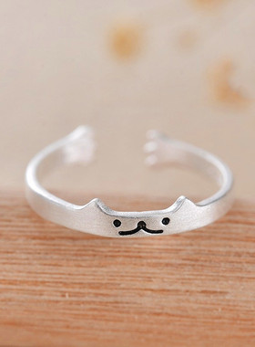 纯银指环百搭韩国关节猫咪尾戒