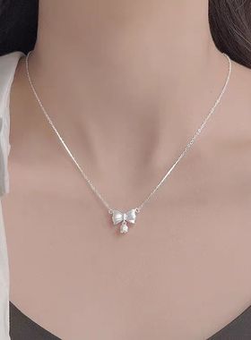 蝴蝶结风铃项链女小众设计颈链2025新款爆款轻奢锁骨链