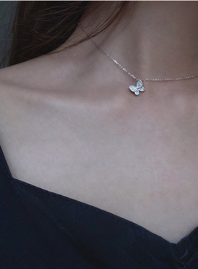 纯银闪钻蝴蝶ins小众学生锁骨链