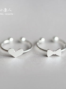 925纯银爱心蝴蝶结戒指指环开口