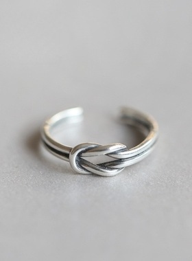 复古打结戒指女开口抹黑食指环做旧尾戒子简约时尚手饰