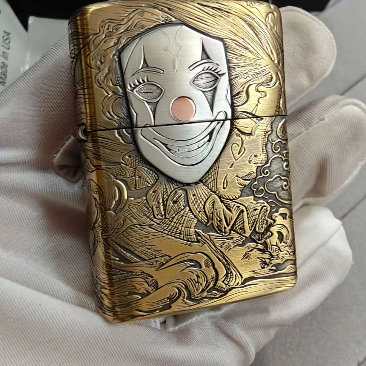 多年老店Peter正品Zippo面具人生黄铜盔甲贴章五面雕刻168盔甲机