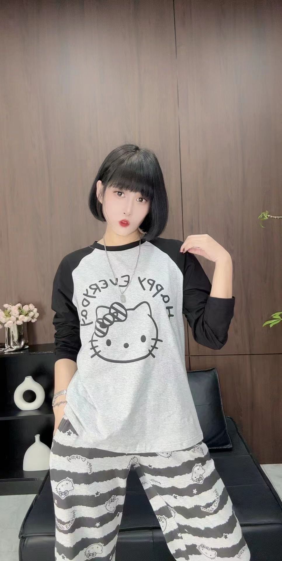 睡衣女生春秋季女款卡通长袖套装女士薄款大码宽松居家服两件套区