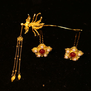 古风汉服发冠掩鬓发钗全套头饰风华明制狄髻发簪凤簪汉婚女仙配饰