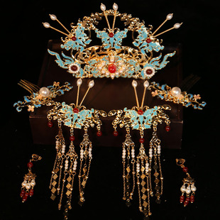 新中式原创设计国风古风婚嫁汉服发饰套装唐风秀禾凤冠配饰