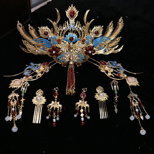 新款凤冠服配饰流苏发冠新娘饰品发饰王冠中式婚礼结婚复古金色