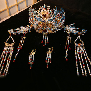 汉服配饰古风明制凤凰发饰头饰发冠发簪景烧蓝流苏古装