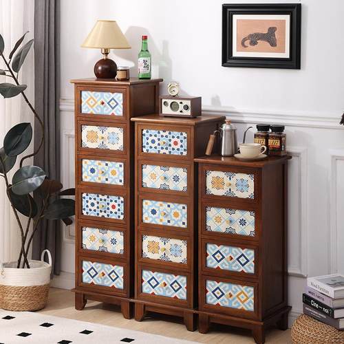 带画斗柜实木桐木美式复古